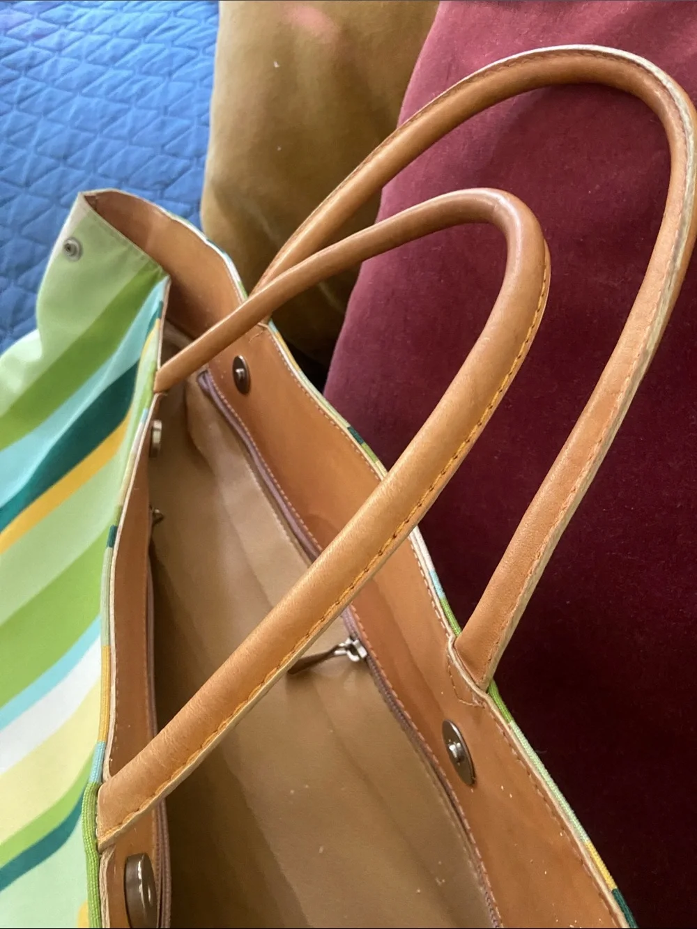 Janus et Cie  by Stubbs and Wooton canvas and leather trim tote - rare find